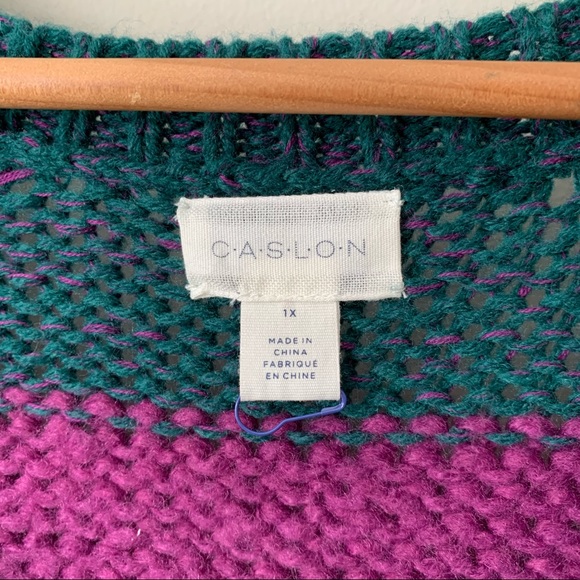 Caslon Mixed Stripe V-neck Purple Multicolor Sweater - Picture 4 of 7